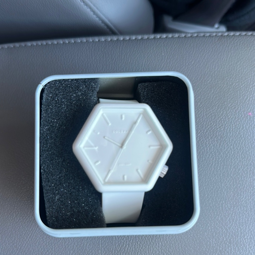 White Hexagonal Smartwatch with Silicone Band